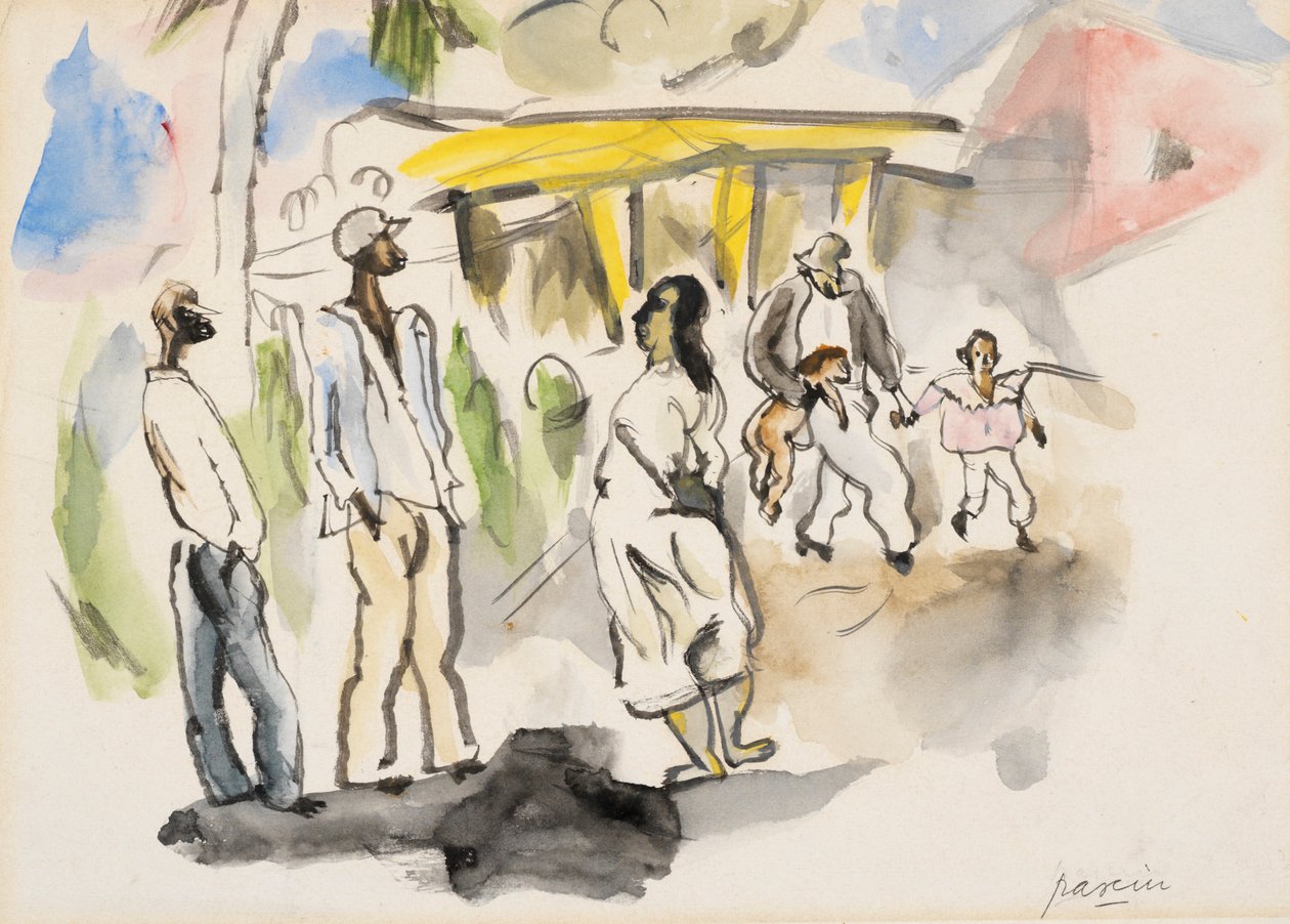 Scène du sud : Quatre noirs, deux enfants - Jules Pascin