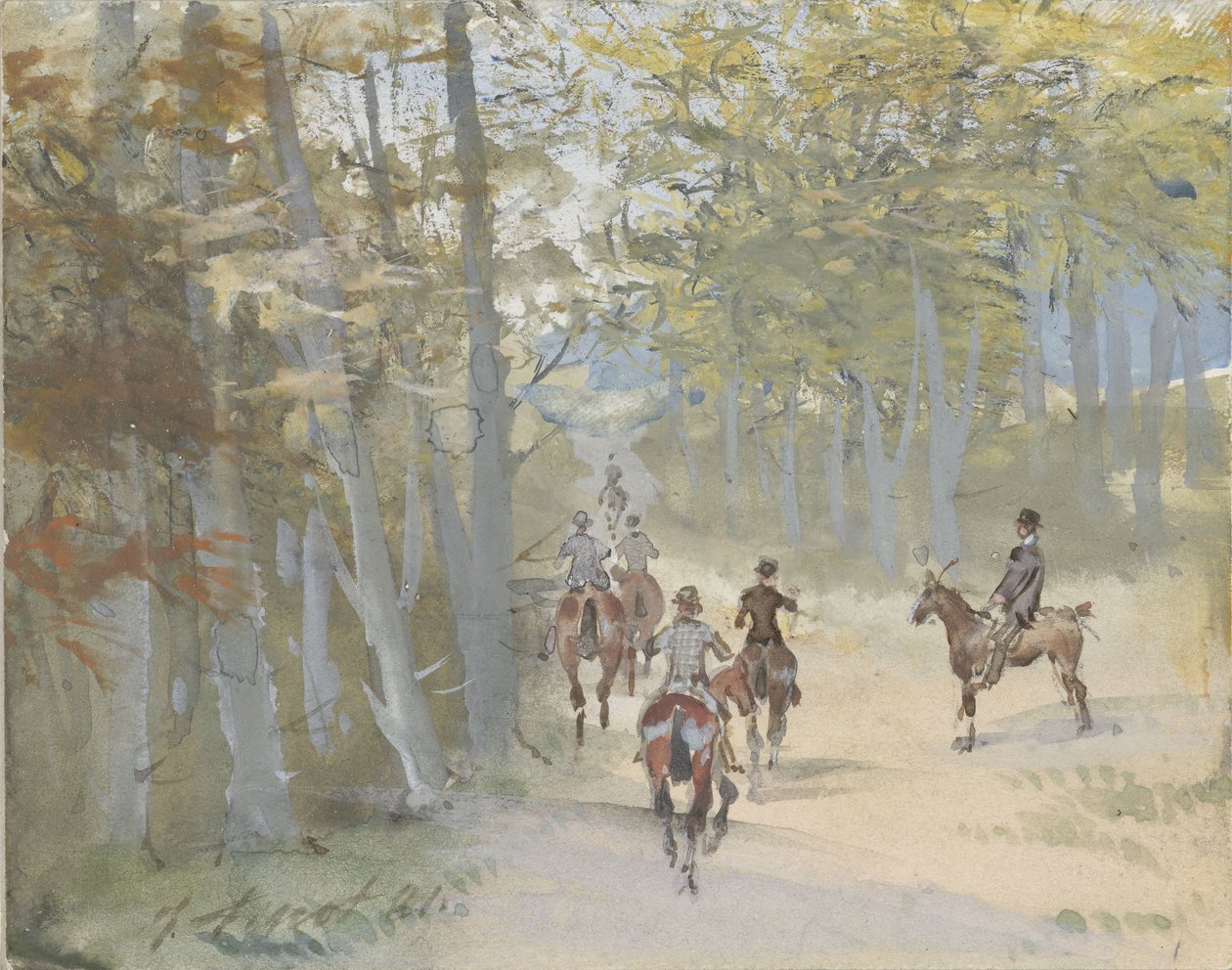 Paysage forestier avec cavaliers - Jules baron Finot