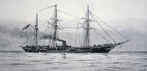 Sloop de guerre américain "Kearsage" de la marine fédérale (gravure) - Julian Oliver (after) Davidson