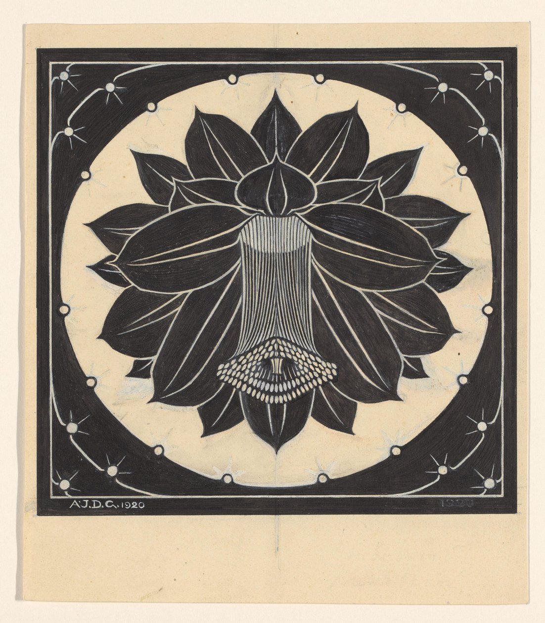 Fleur dans un cadre carré avec des formes étoilées - Julie de Graag (signed by artist)