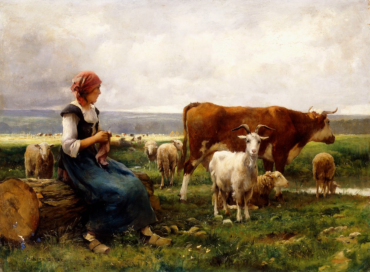 Bergère avec vaches et chèvres - Julien Dupre