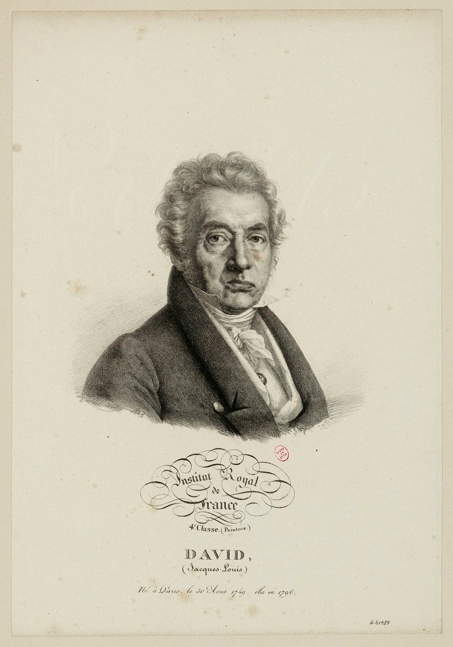 Institut royal de France, 4e classe. (Peinture.) David, (Jacques-Louis.) Né à Paris, le 30 août 1749, élu en 1796. - Julien Leopold Boilly