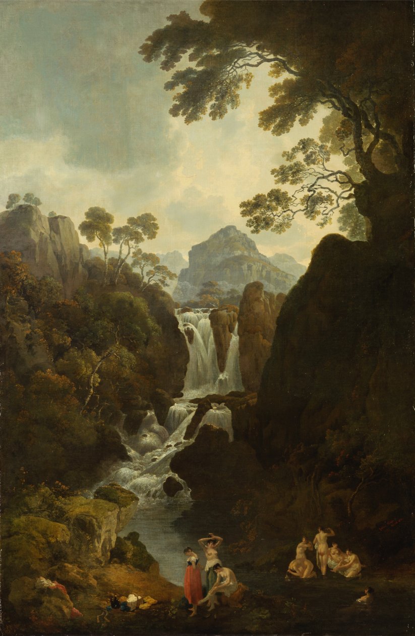 Une cascade avec des baigneurs - Julius Caesar Ibbetson