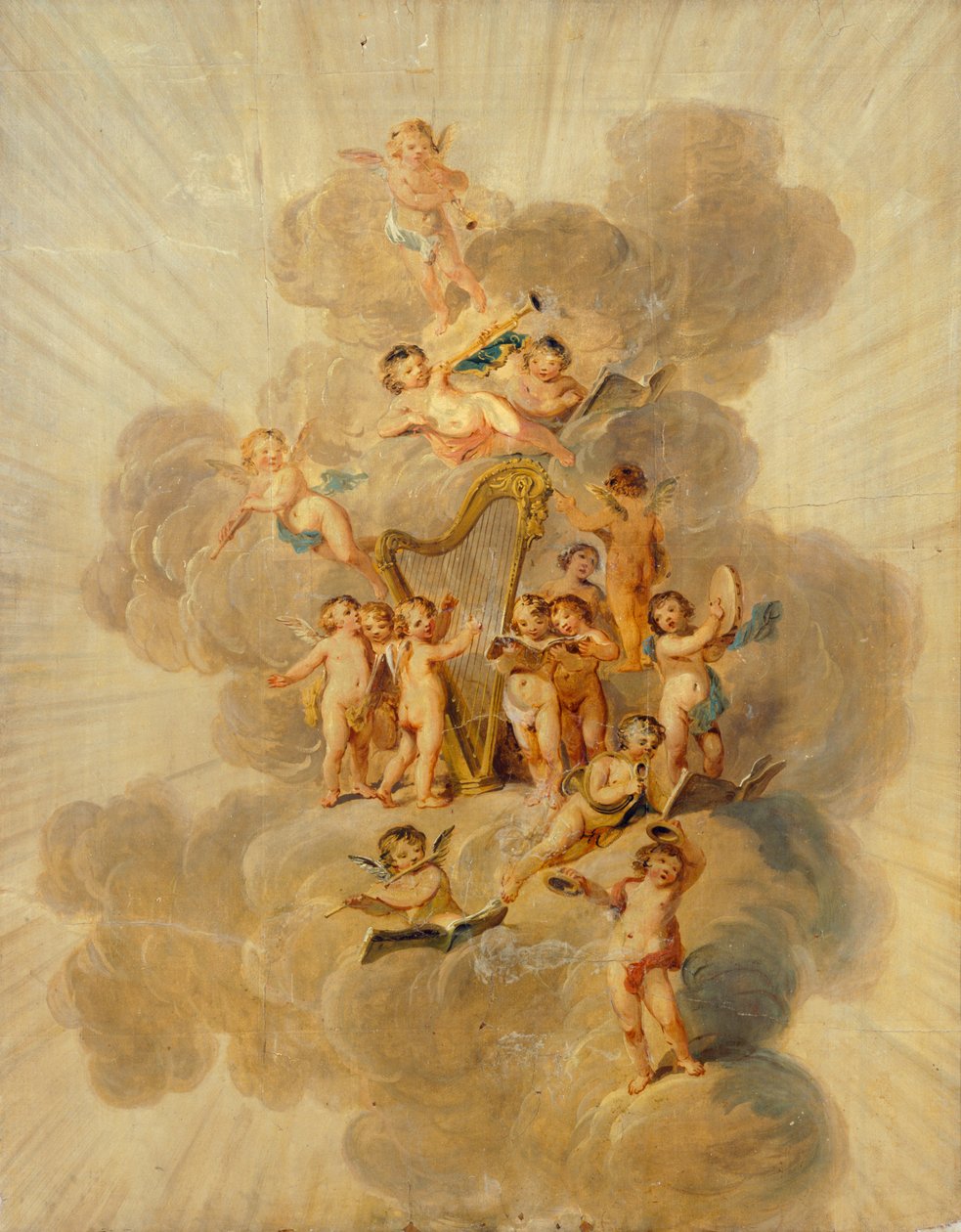 Chérubins ailés avec instruments de musique, section de la bordure décorative de la salle de musique, Kenwood House, Londres - Julius Caesar Ibbetson