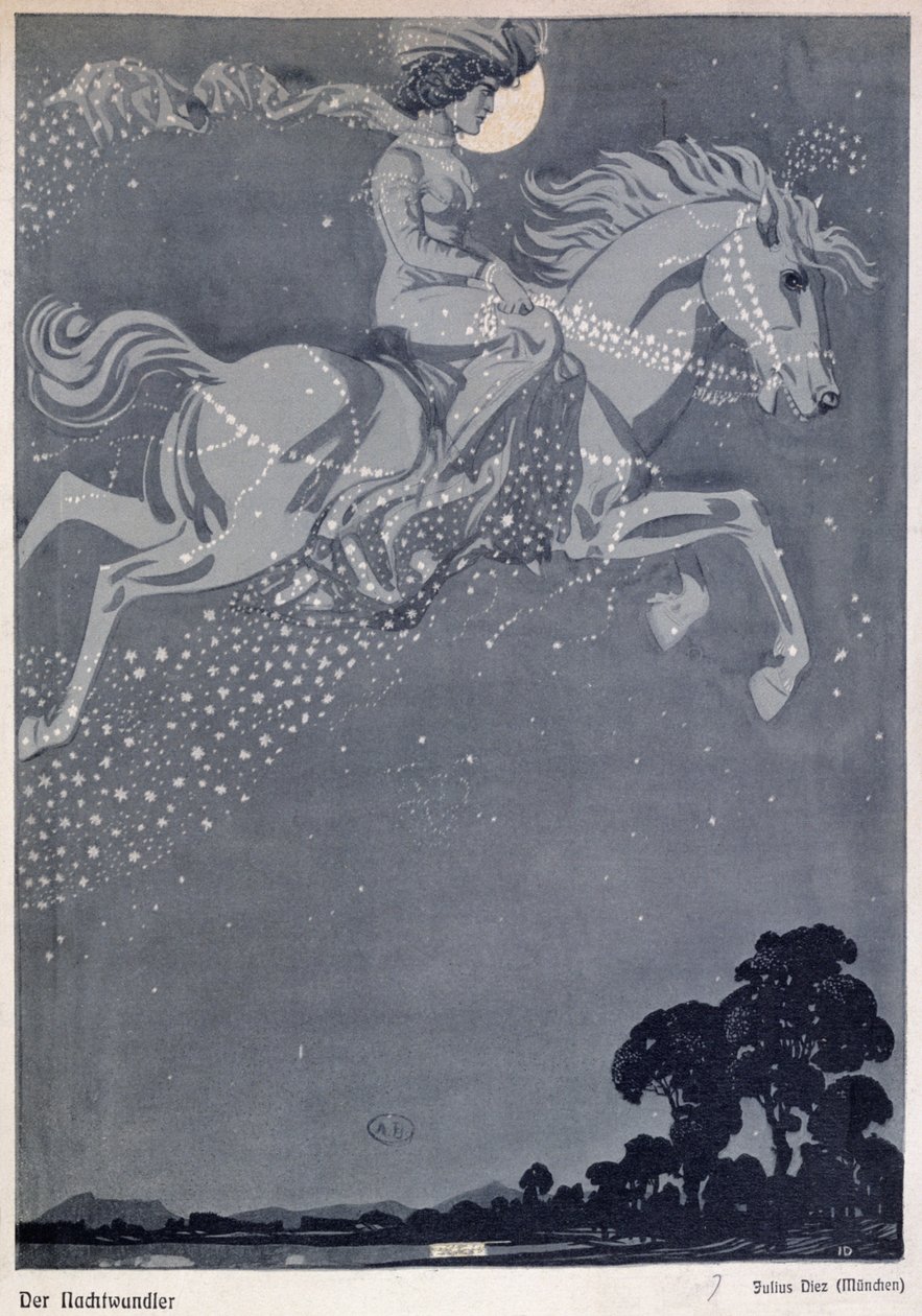 Le vagabond de la nuit (lithographie couleur) - Julius Diez