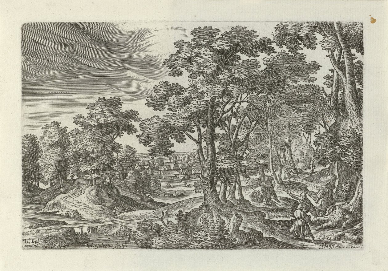 Paysage avec attaque de voyageur - Julius Goltzius
