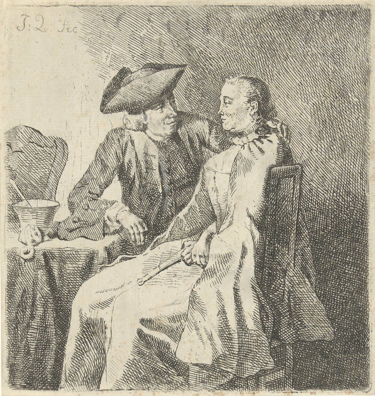 Homme et femme à une table - Julius Henricus Quinkhard
