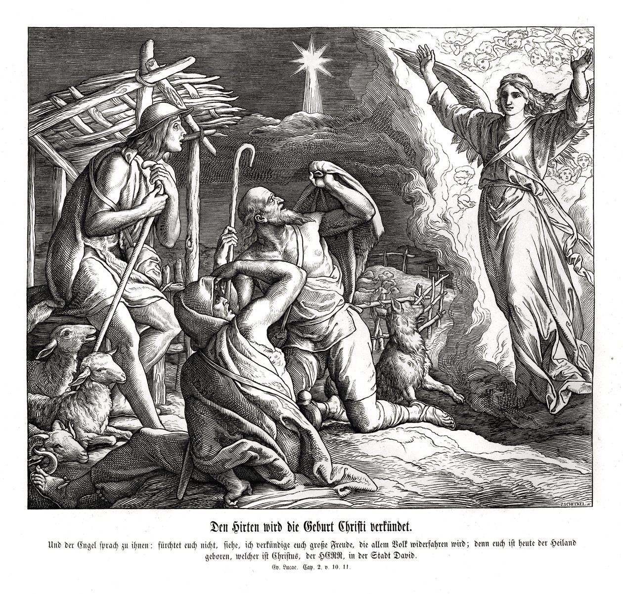 Un ange apparaît aux bergers, Évangile de Luc - Julius Schnorr von Carolsfeld