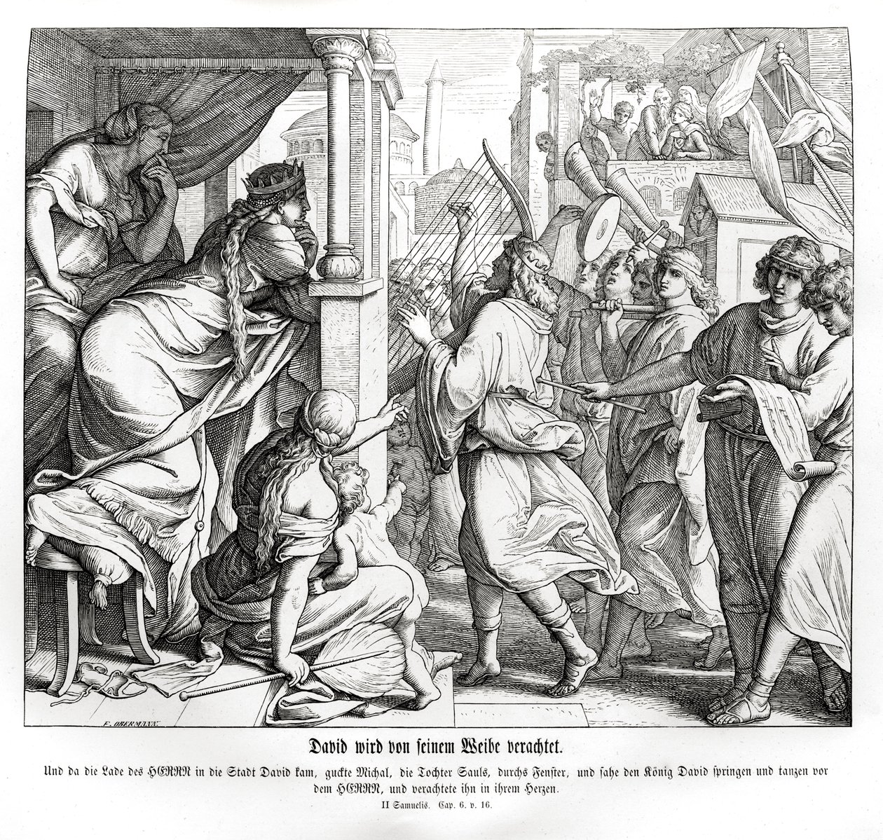 David est méprisé par Michal, 2 Samuel - Julius Schnorr von Carolsfeld