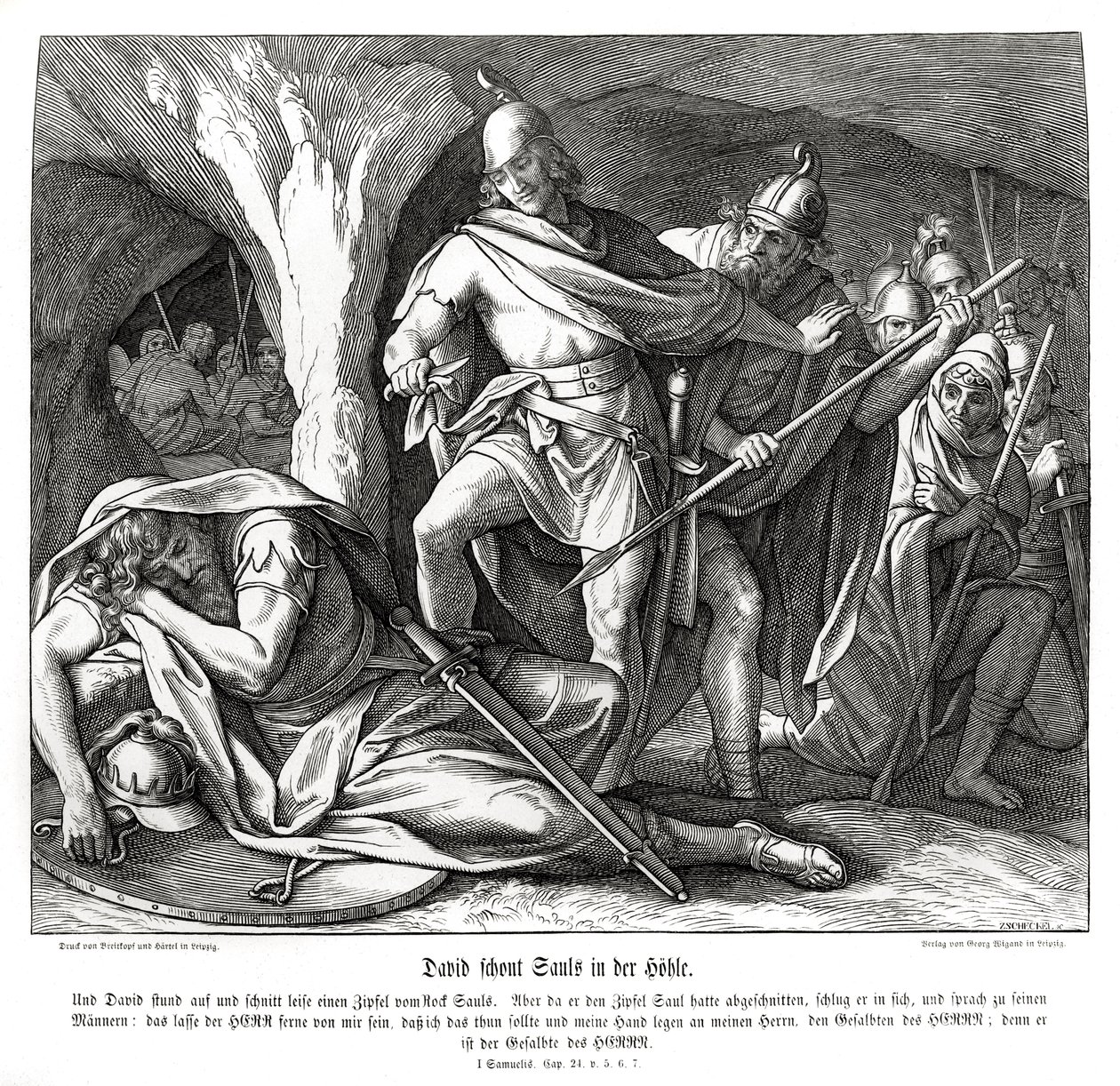 David épargne la vie de Saül - Julius Schnorr von Carolsfeld