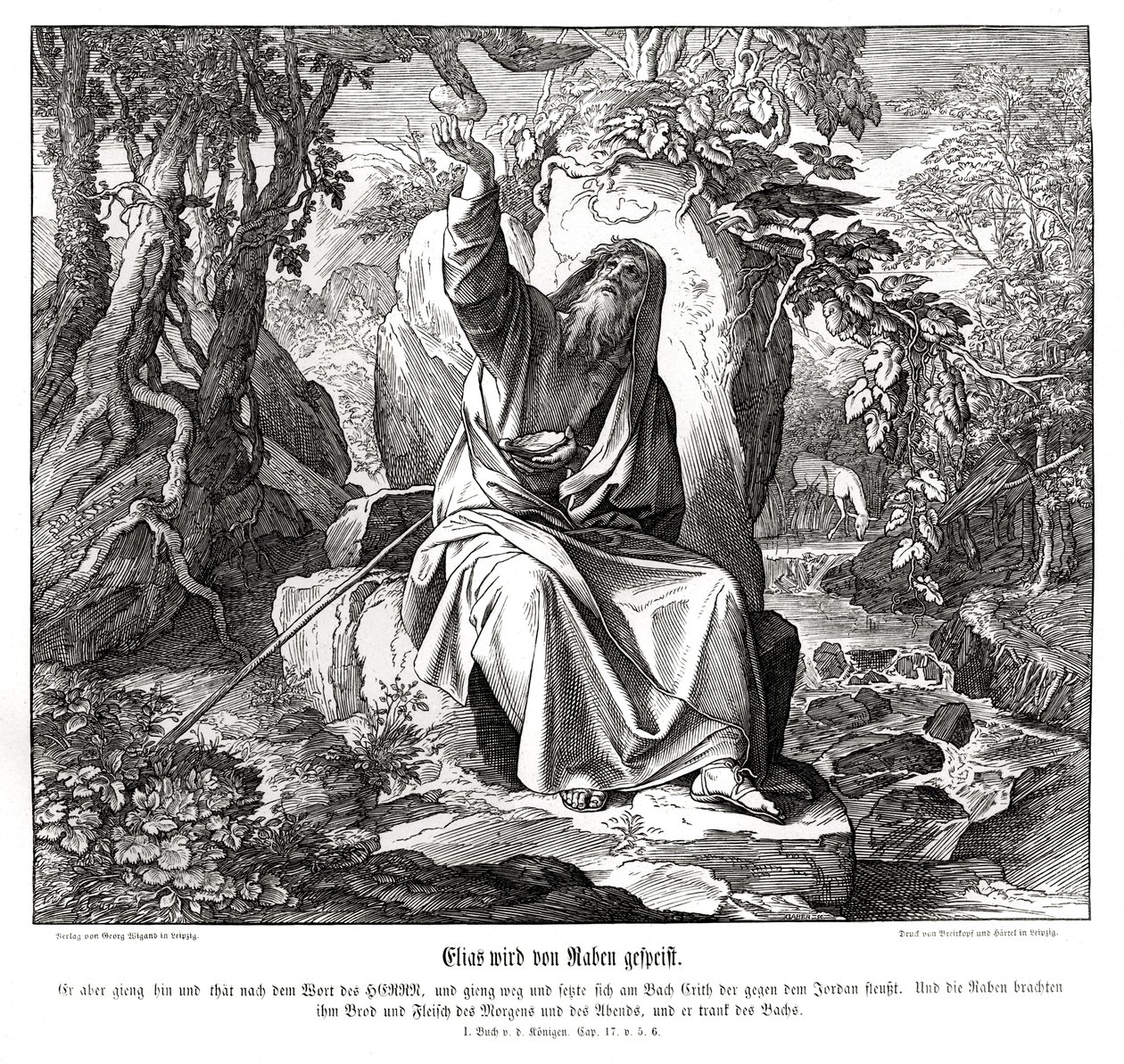Élie est nourri par des corbeaux - Julius Schnorr von Carolsfeld