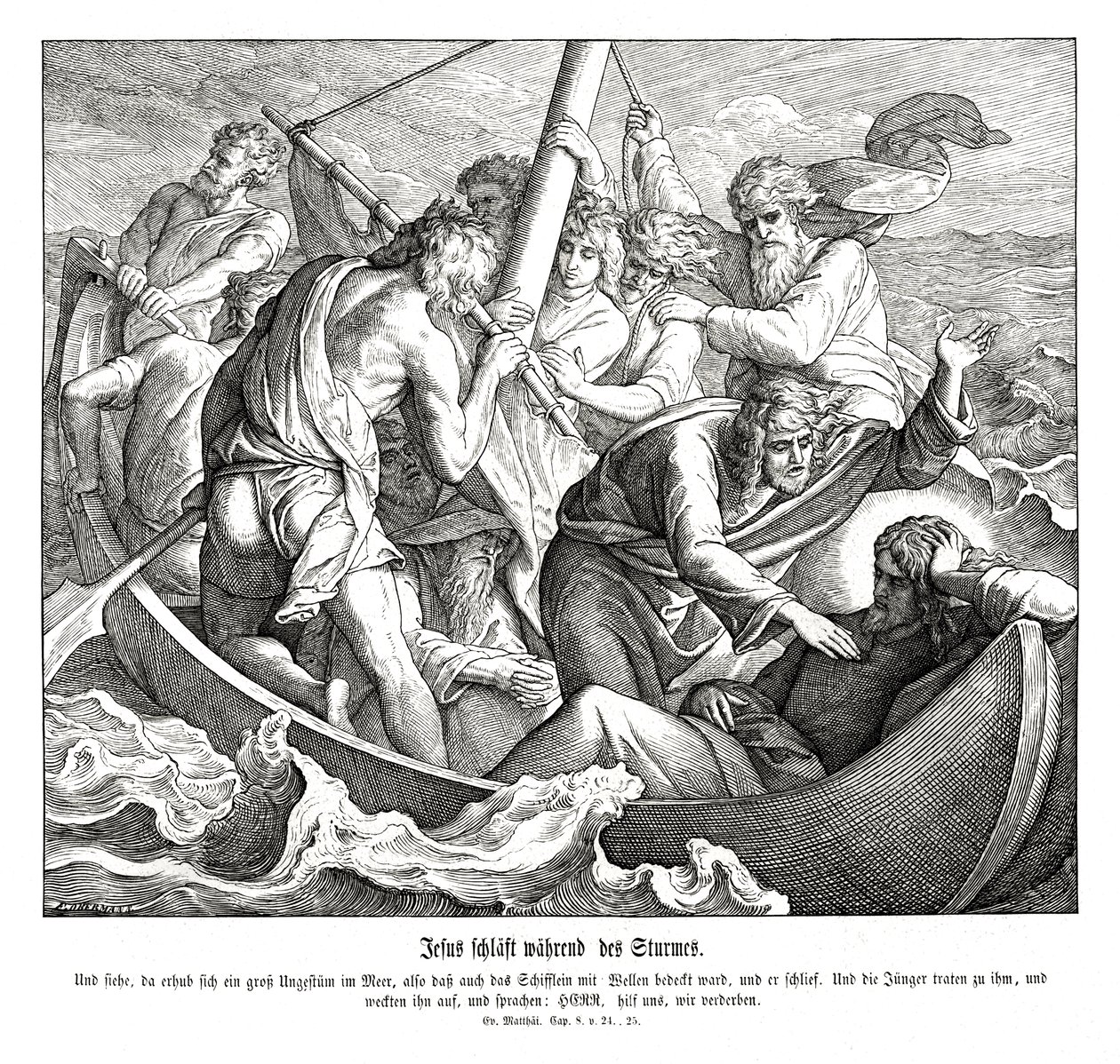 Jésus dort pendant la tempête, Évangile de Matthieu - Julius Schnorr von Carolsfeld