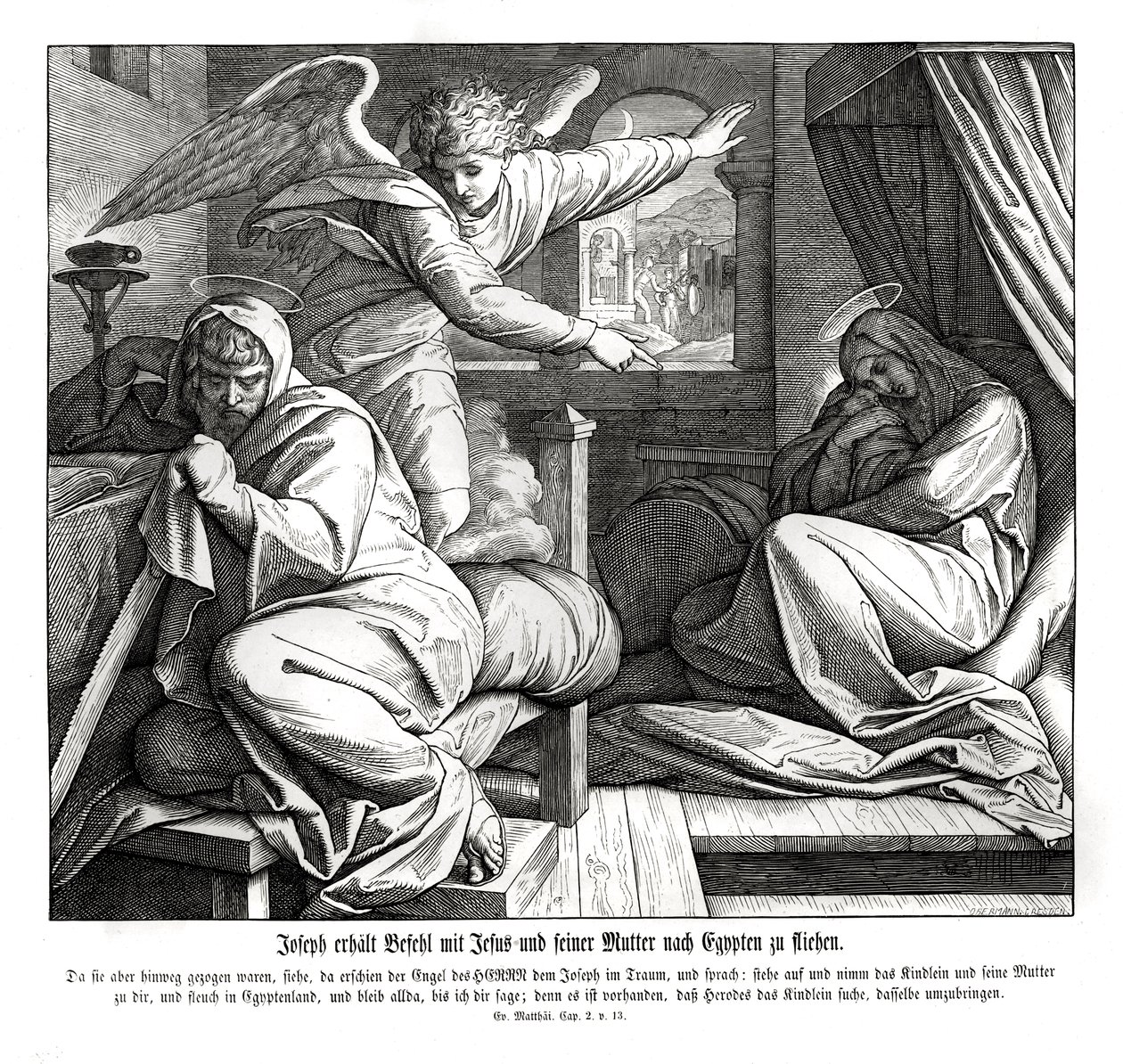 Joseph est averti de fuir en Égypte, Évangile de Matthieu - Julius Schnorr von Carolsfeld