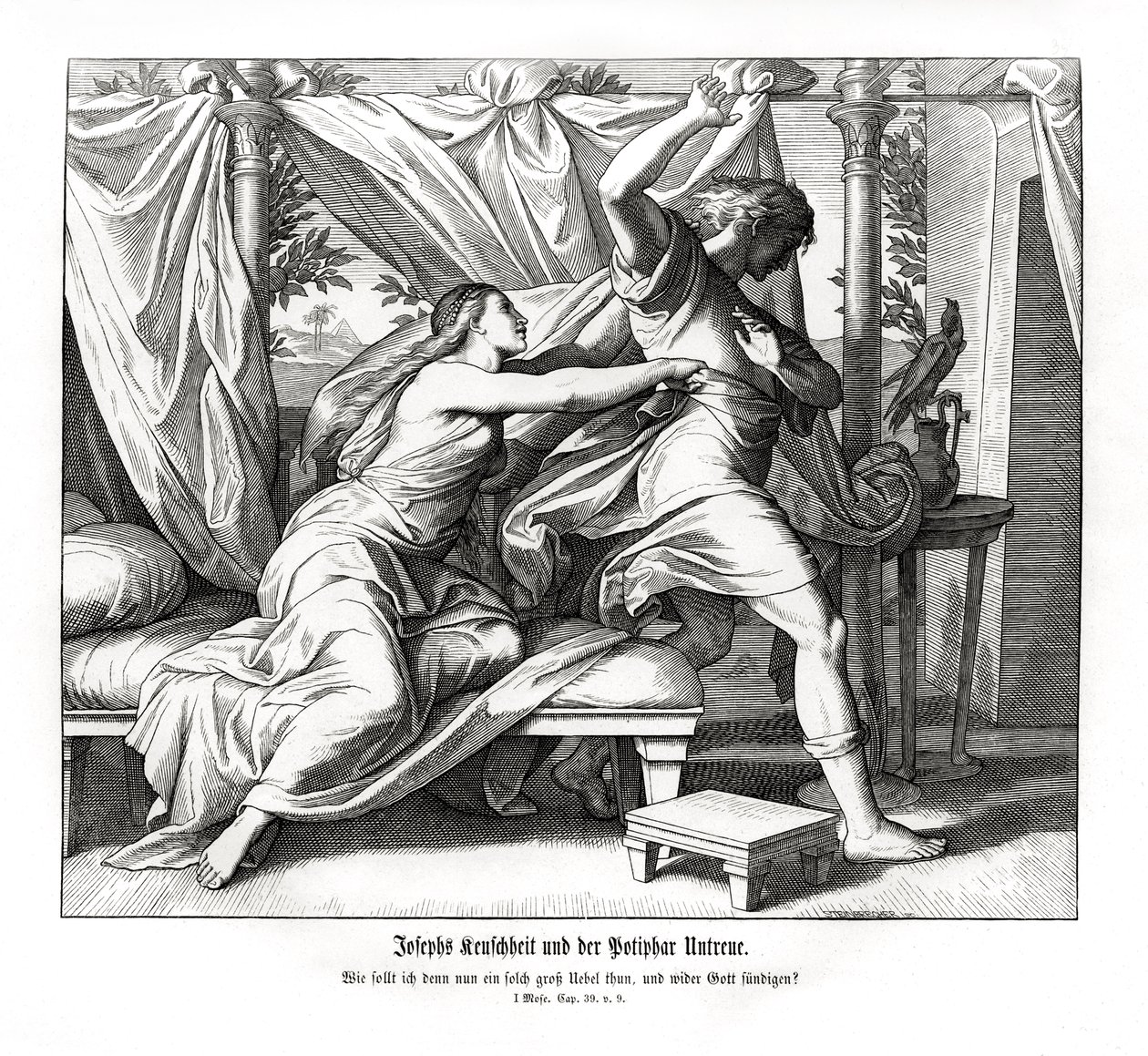 Joseph refuse de coucher avec Potiphar, Genèse - Julius Schnorr von Carolsfeld