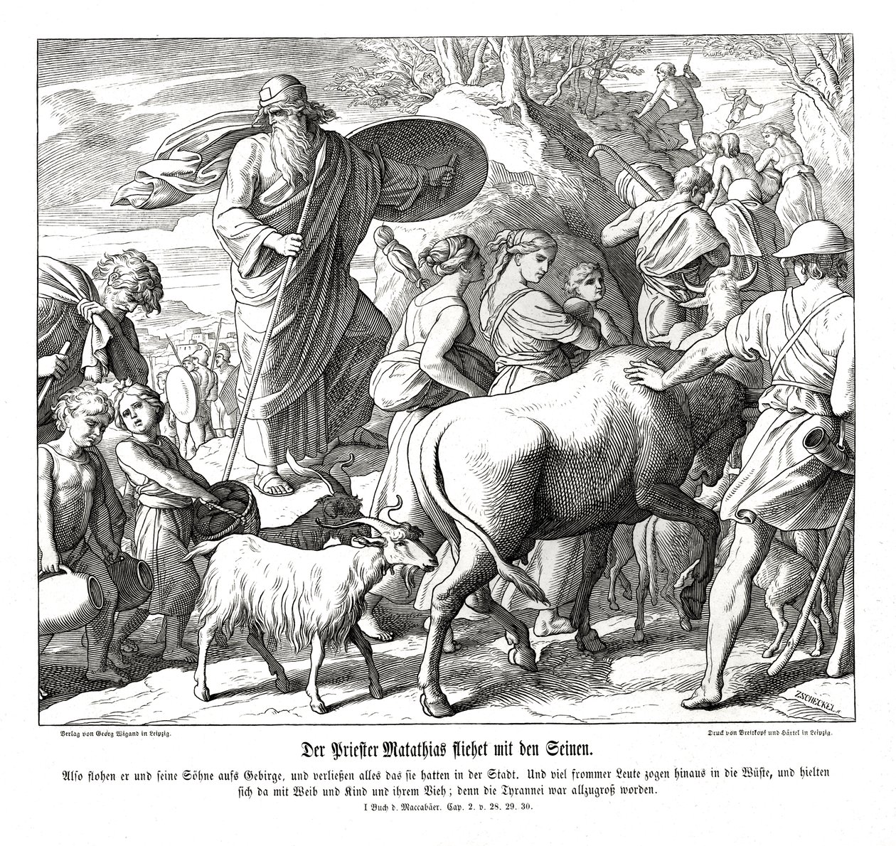 Mathathias et ses fils fuient la ville - Julius Schnorr von Carolsfeld