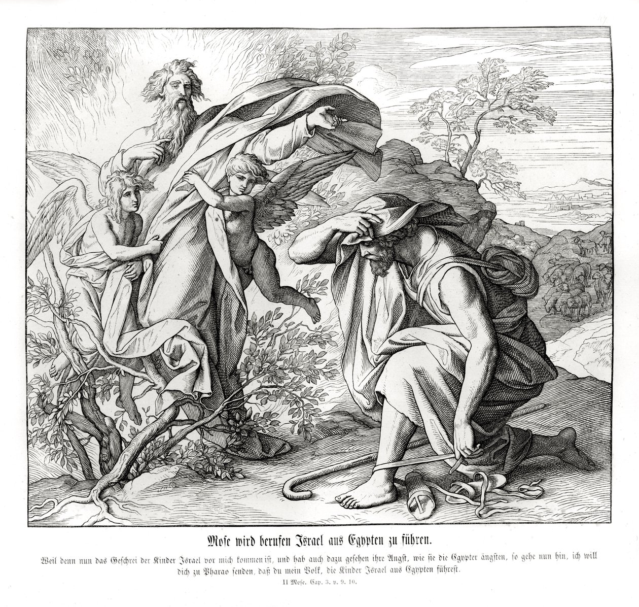 Moïse et le buisson ardent, Exode - Julius Schnorr von Carolsfeld