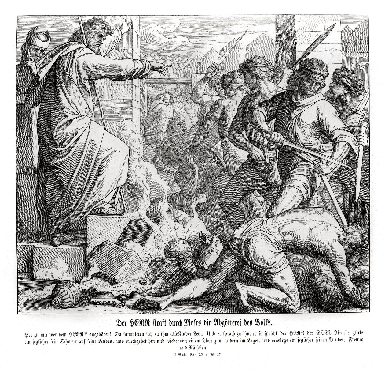 Moïse punit le peuple pour son idolâtrie, Exode - Julius Schnorr von Carolsfeld