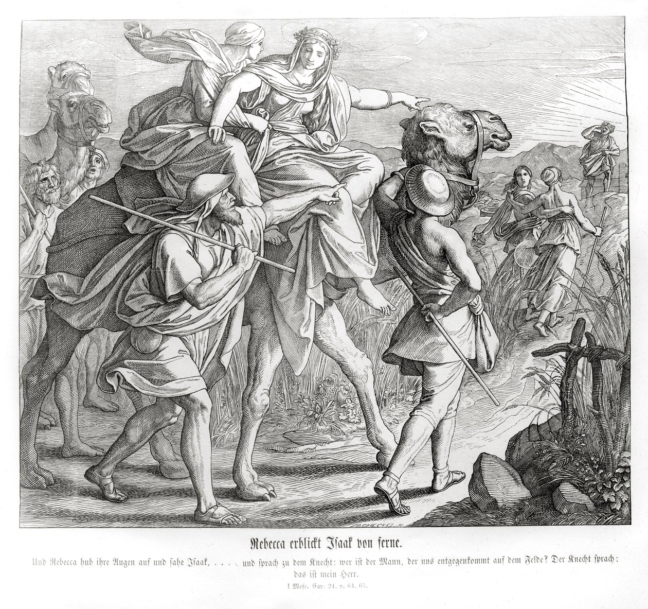 Rebecca voit Isaac de loin, Genèse - Julius Schnorr von Carolsfeld
