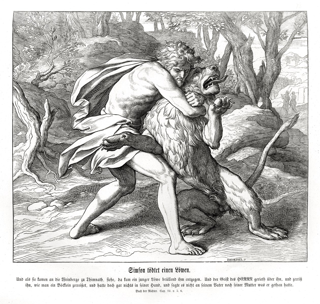Samson tue un lion - Julius Schnorr von Carolsfeld