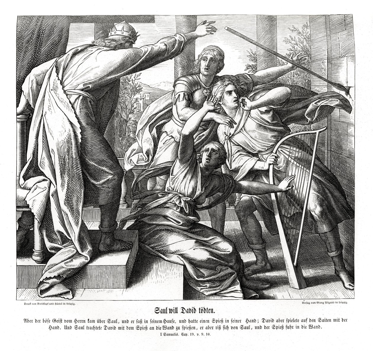 Saül tente de tuer David - Julius Schnorr von Carolsfeld