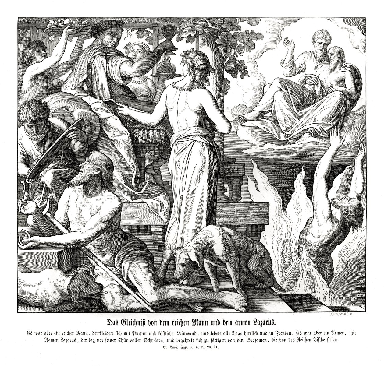 Le riche et le mendiant Lazare, Évangile de Luc - Julius Schnorr von Carolsfeld