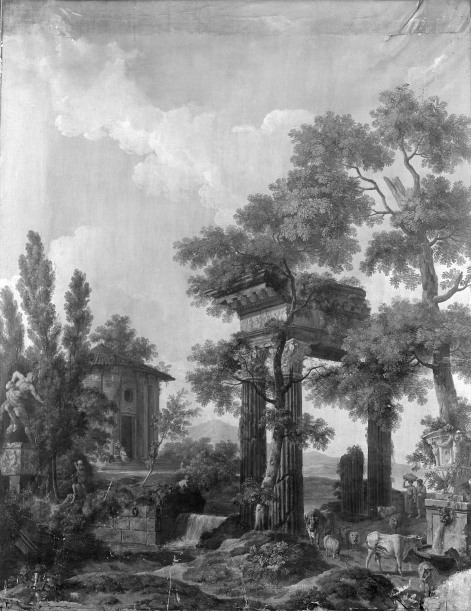 Papier peint représentant un paysage arcadien, provenant de la salle du 40 Herengracht - Jurriaan Andriessen
