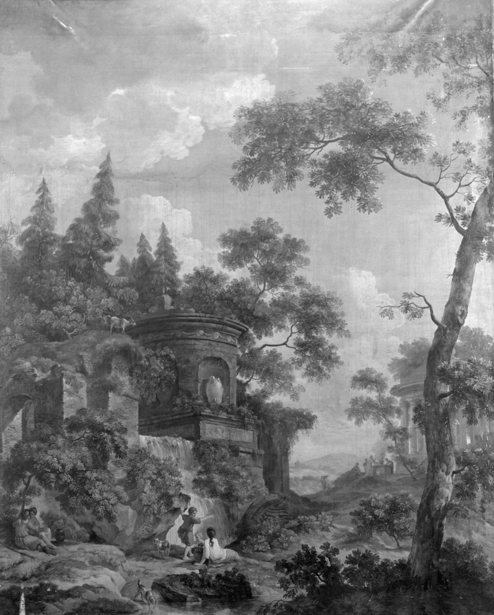 Papier peint représentant un paysage arcadien, provenant de la salle du 40 Herengracht - Jurriaan Andriessen