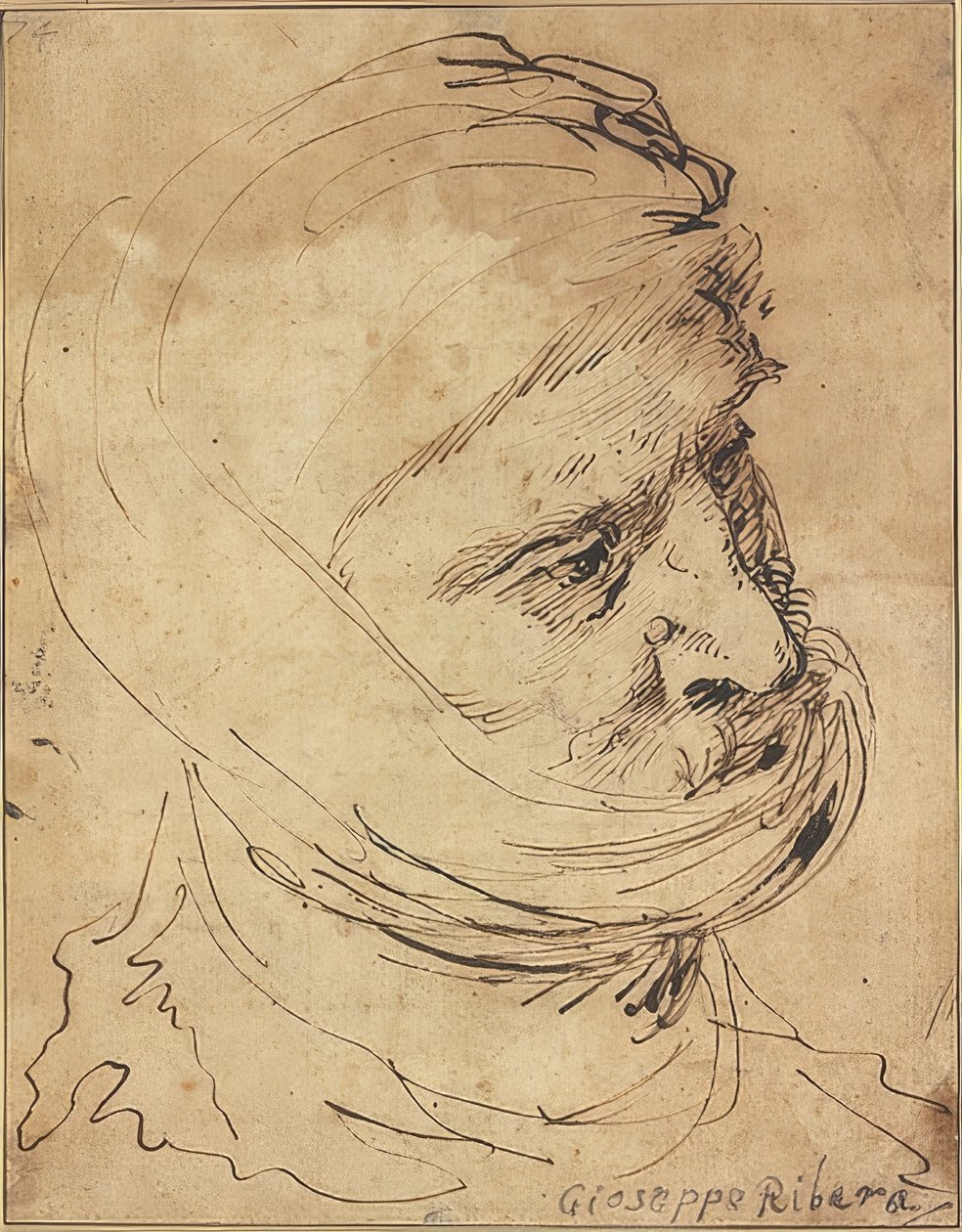 Tête barbue, avec un tissu autour du menton - Jusepe de Ribera