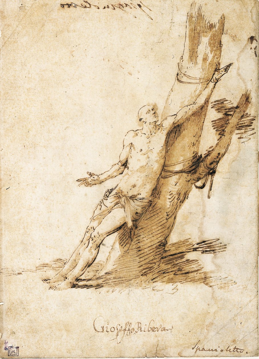 Saint Sébastien attaché à un arbre, regardant vers la droite - Jusepe de Ribera
