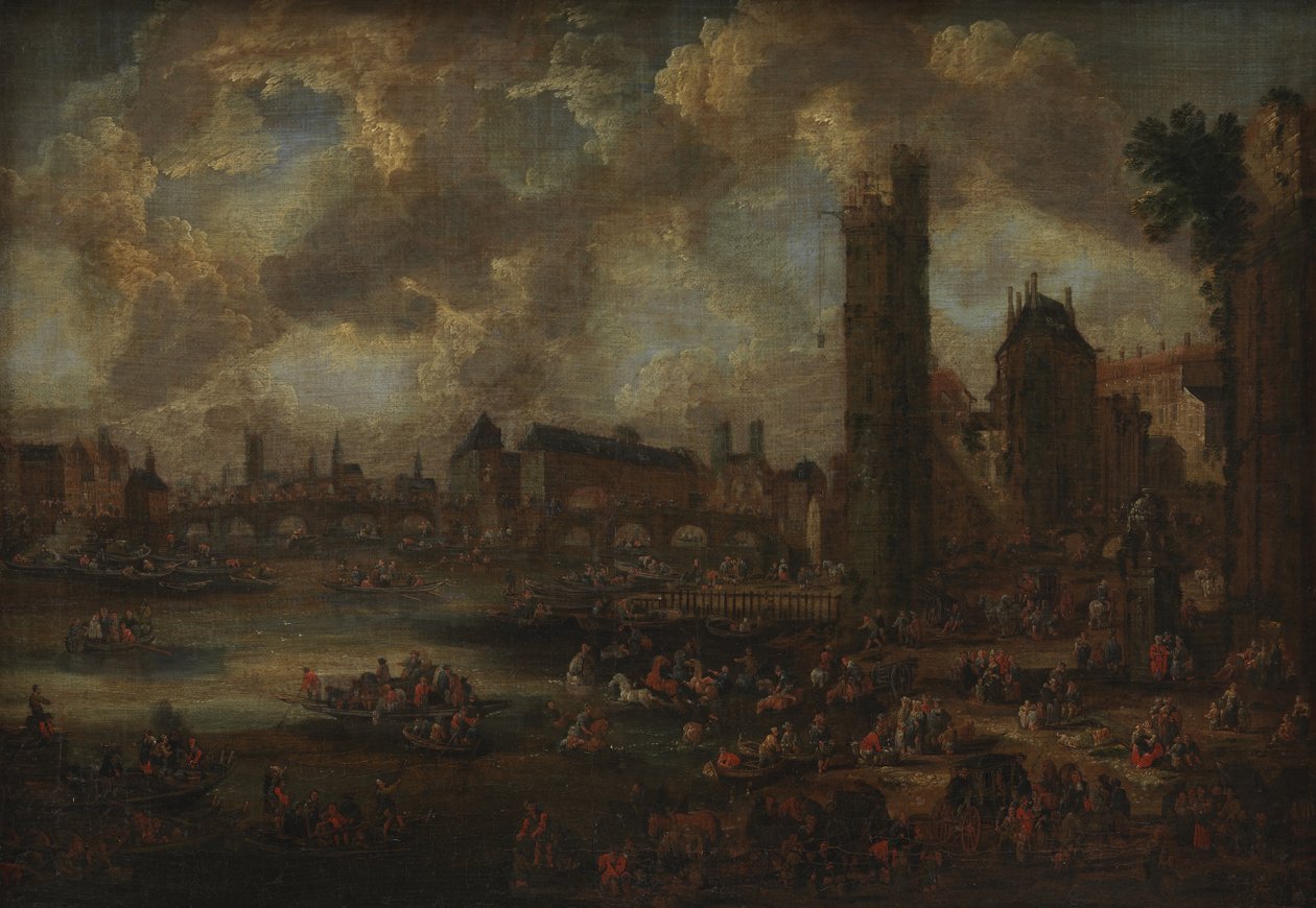 Vue de Paris sur la Seine avec de nombreux personnages - KMS 761 Ubekendt
