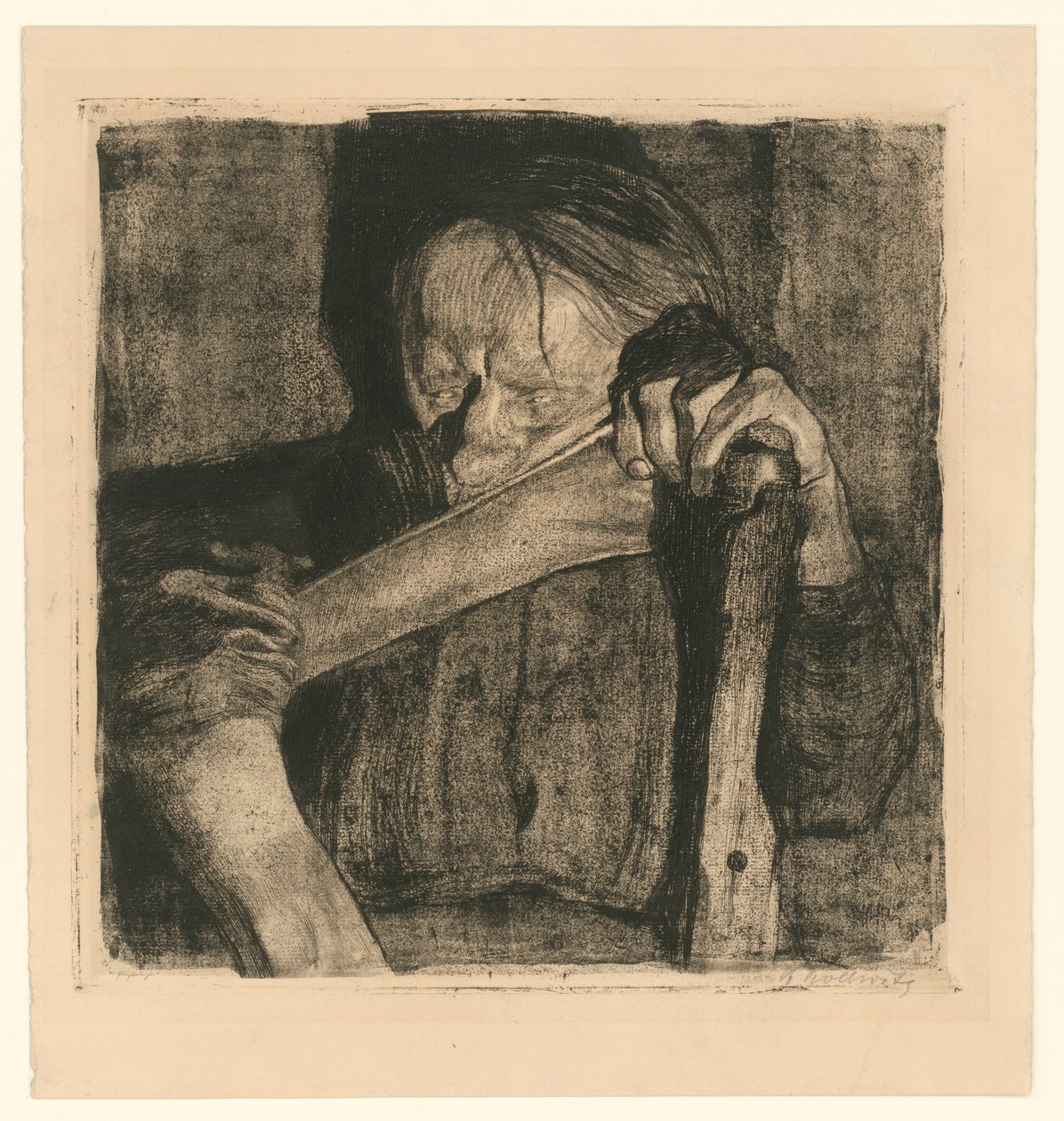 Lors du battage (feuille 3 de « Bauernkrieg », 5e état) - Käthe Kollwitz