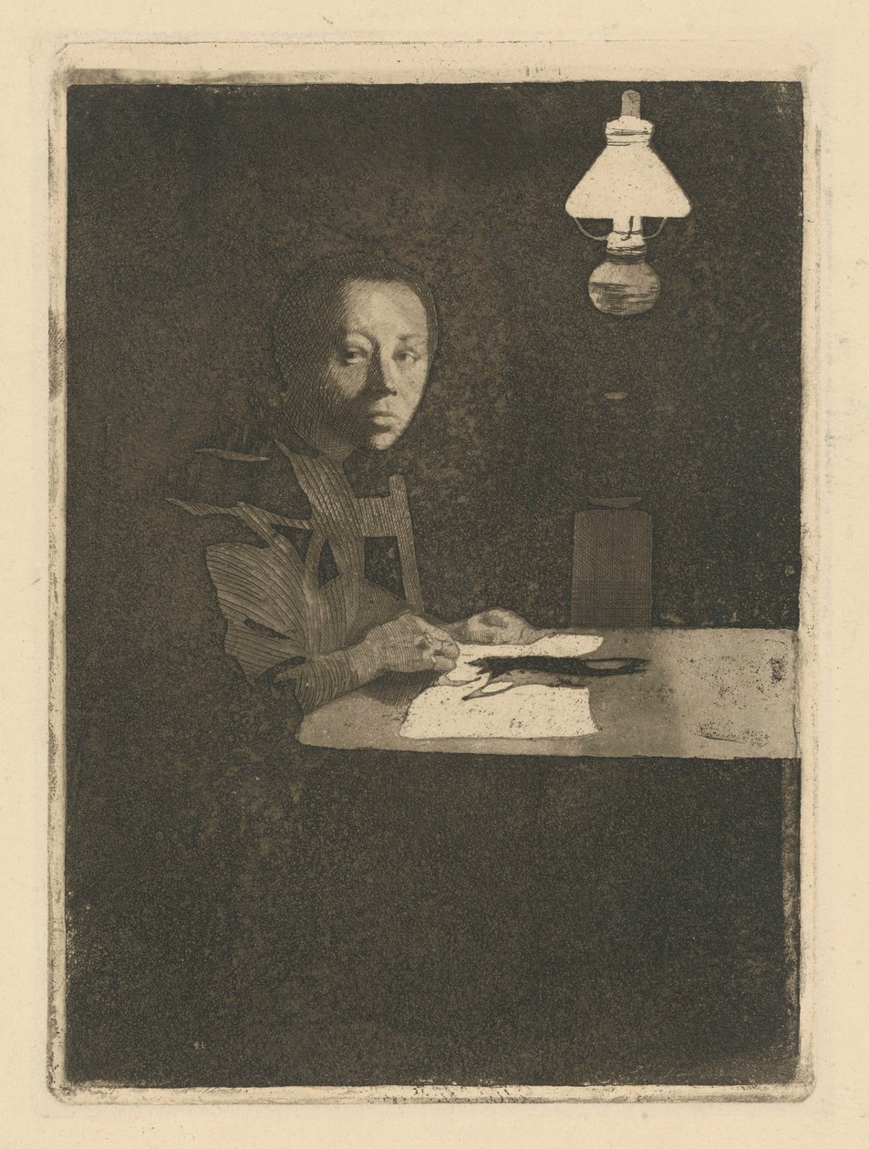 Autoportrait à table (version définitive, 3e état) - Käthe Kollwitz