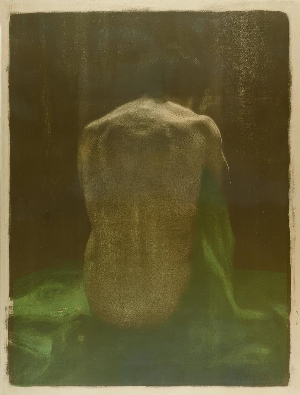 Nu féminin de dos sur tissu vert - Käthe Kollwitz