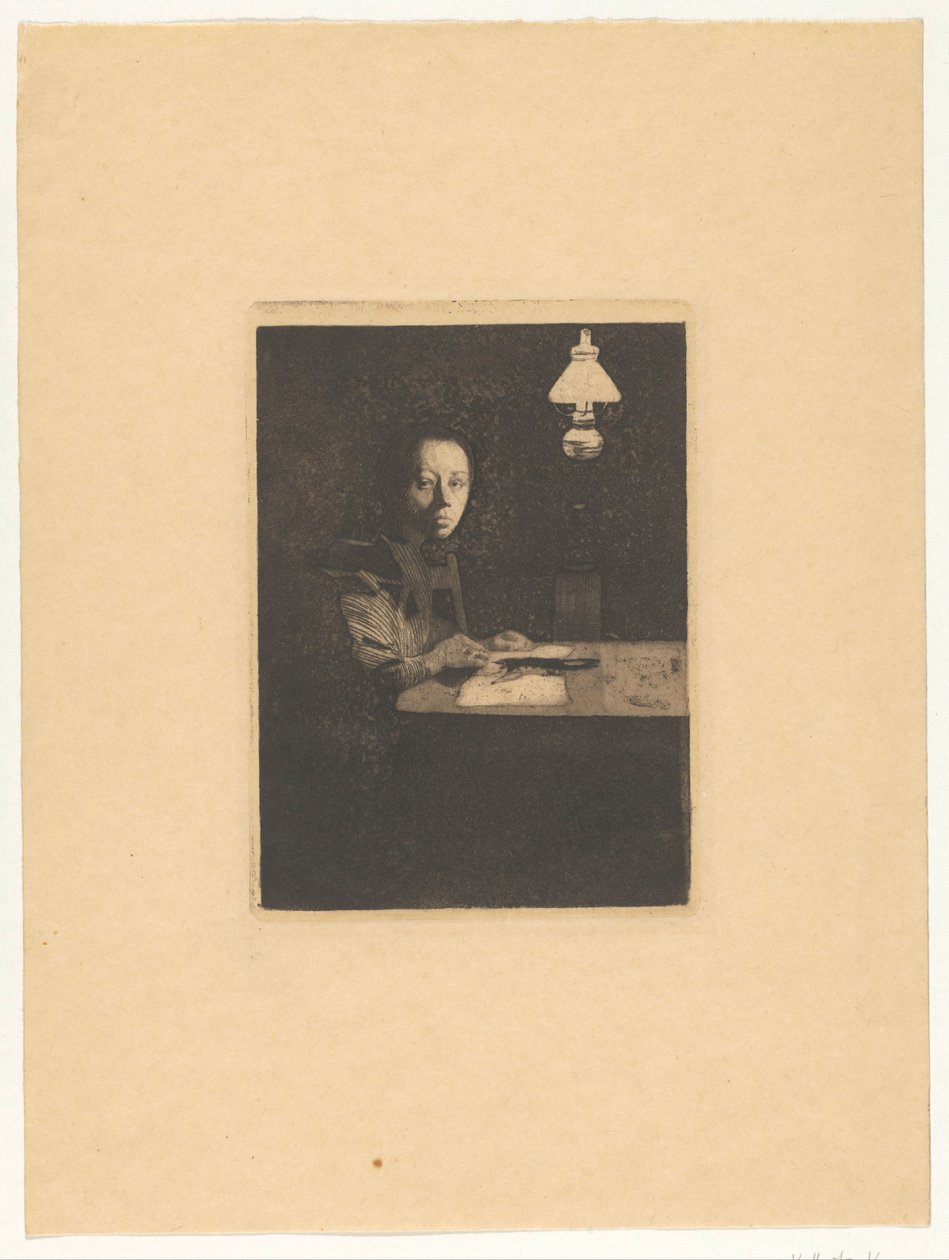 Autoportrait à table - Käthe Kollwitz