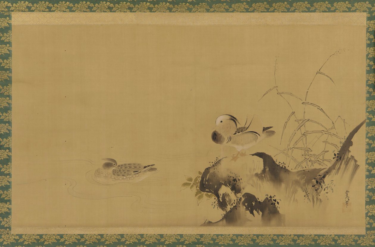 Canards mandarins dans un paysage - Kanô Yôboku Tsunenobu