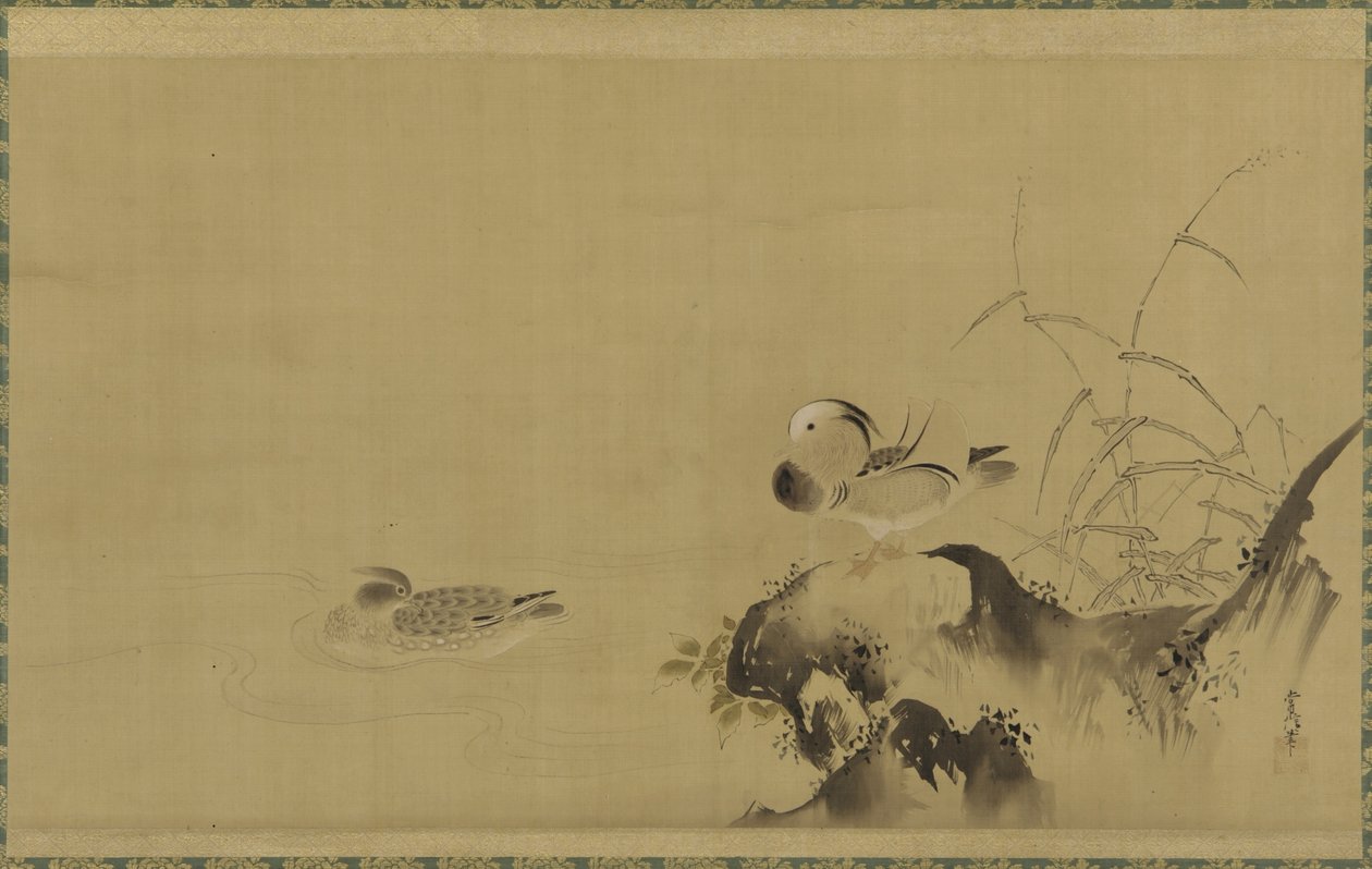 Canards mandarins dans un paysage, période Edo, milieu du 17e-début du 18e siècle - Kano Tsunenobu