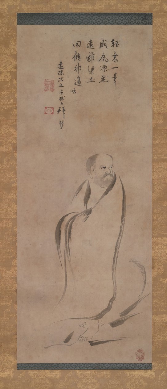 Bodhidharma traversant le fleuve Yangzi sur un roseau - Kano Soshu