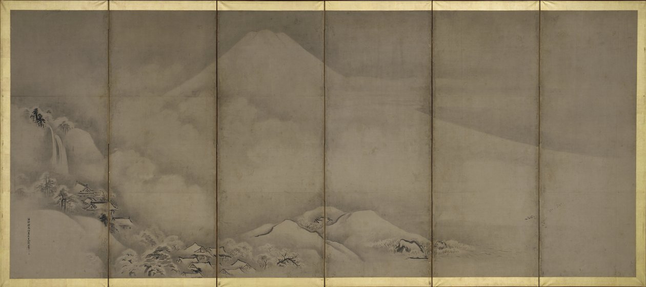 Mont Fuji et point de Matsubara, écrans - Kano Tanyu