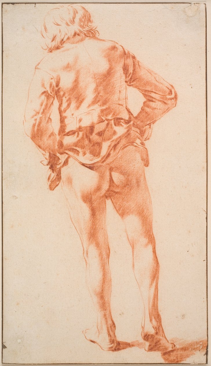 Un homme à moitié nu, marchant, vu de dos - Karel Du Jardin