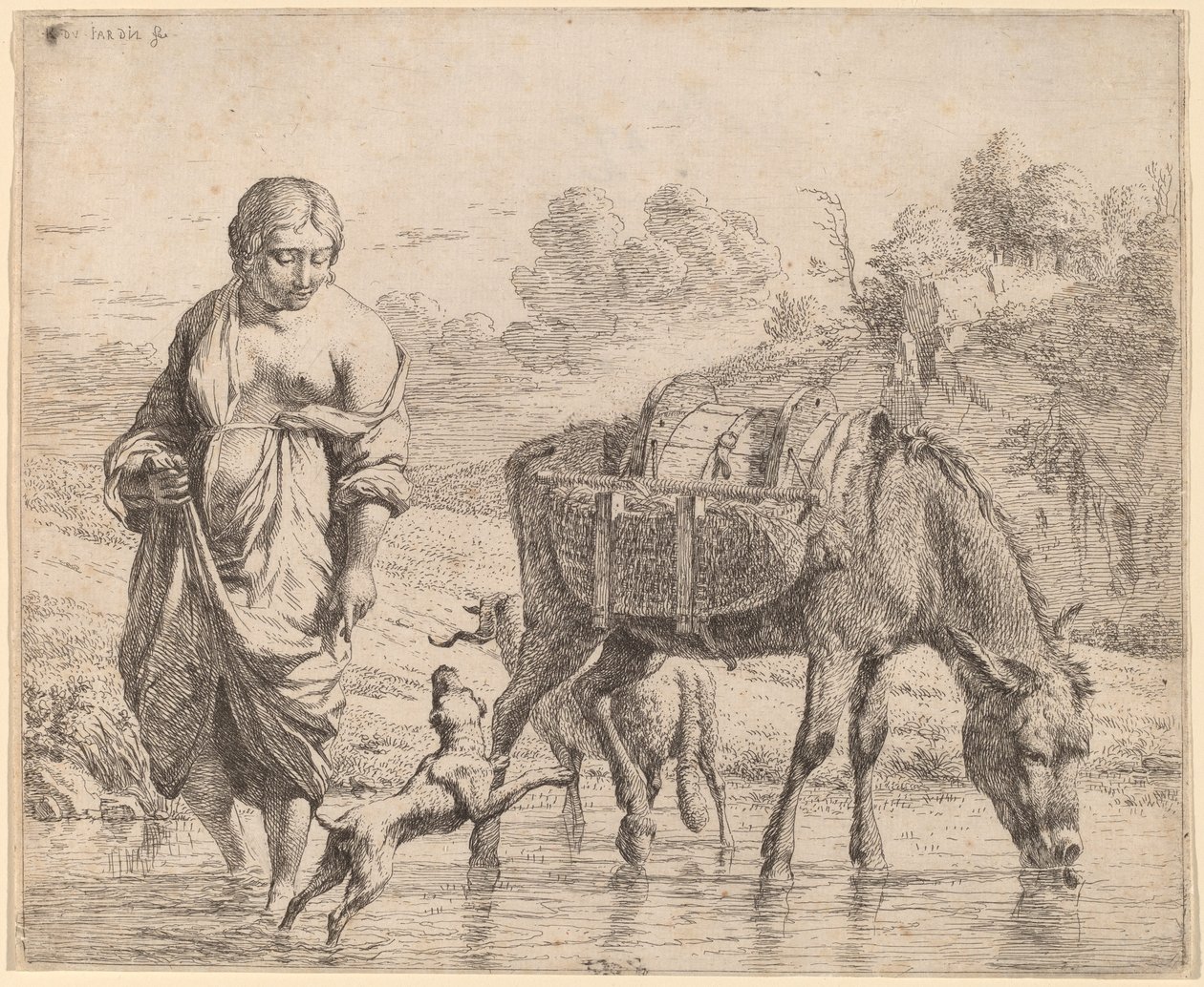 Femme traversant un ruisseau - Karel Dujardin