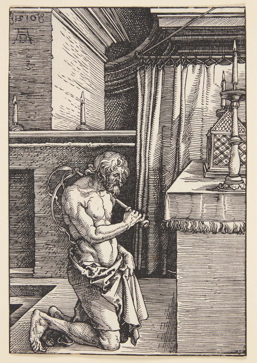 Vieil homme en turban, debout avec un bâton - Karel van der Pluym