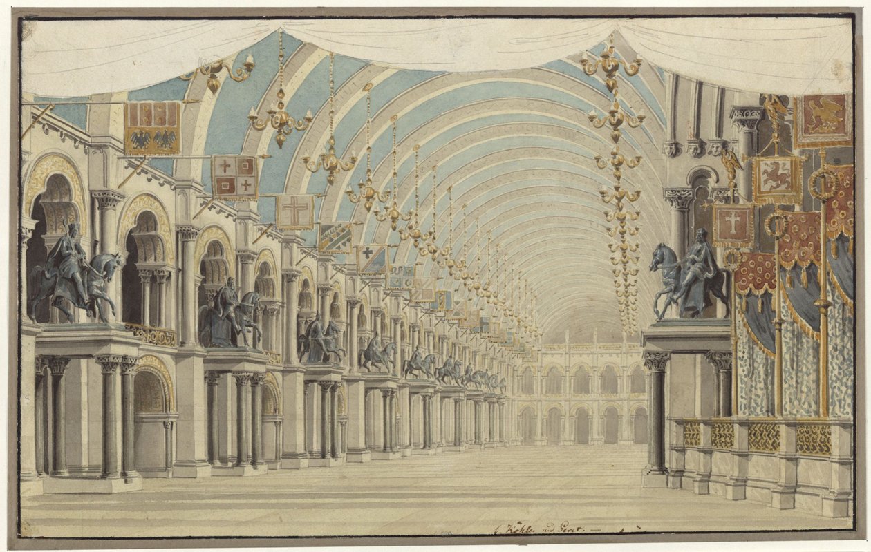 Agnès de Hohenstaufen. Opéra de Gaspare Spontini. Projet pour le 7e décor. Salle des fêtes et de bal - Karl Friedrich Schinkel