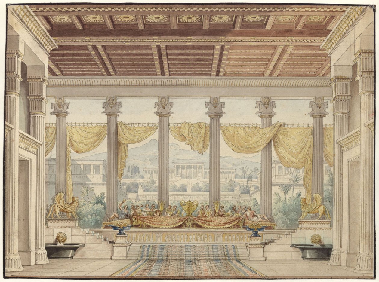 Alexandre et Darius. Tragédie de Friedrich von Uechtritz. Esquisse de la 4e décoration. Salle ouverte - Karl Friedrich Schinkel