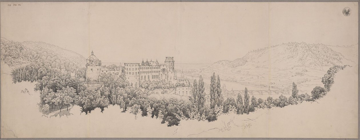 Vue du château de Heidelberg avec le pont sur le Neckar et la vallée du Neckar - Karl Friedrich Schinkel