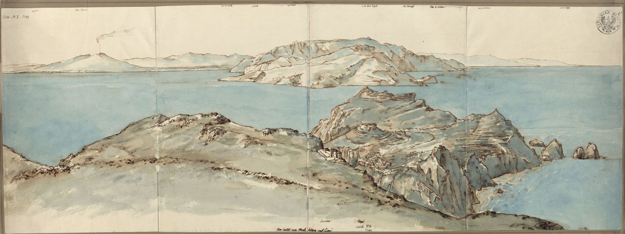 Vue depuis le fort de Monte Solaro, à Capri, en direction du nord-est, sur le golfe de Naples et le Vésuve - Karl Friedrich Schinkel