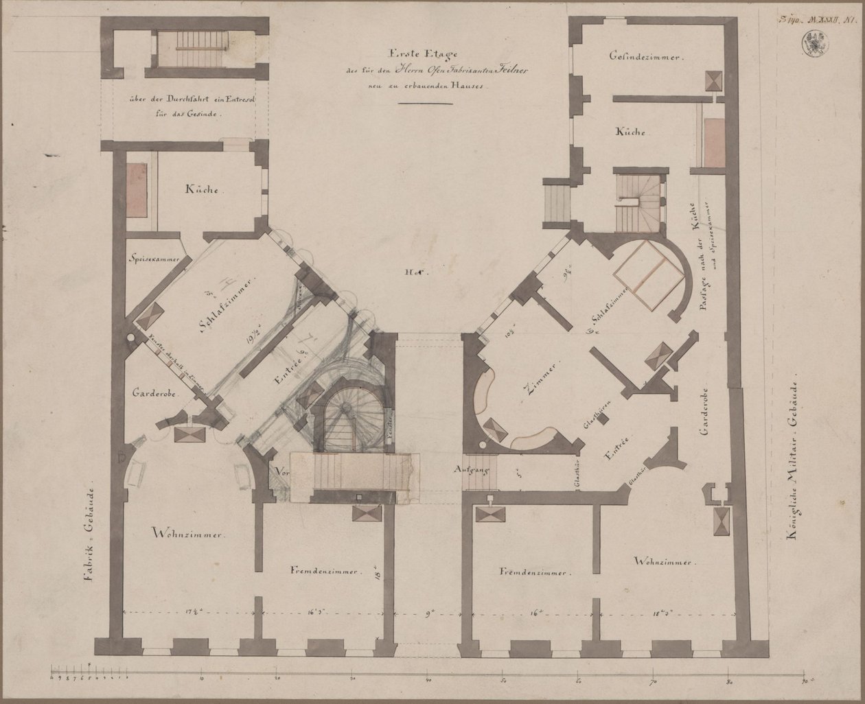 Berlin. Maison Feilner. Plan du premier étage - Karl Friedrich Schinkel
