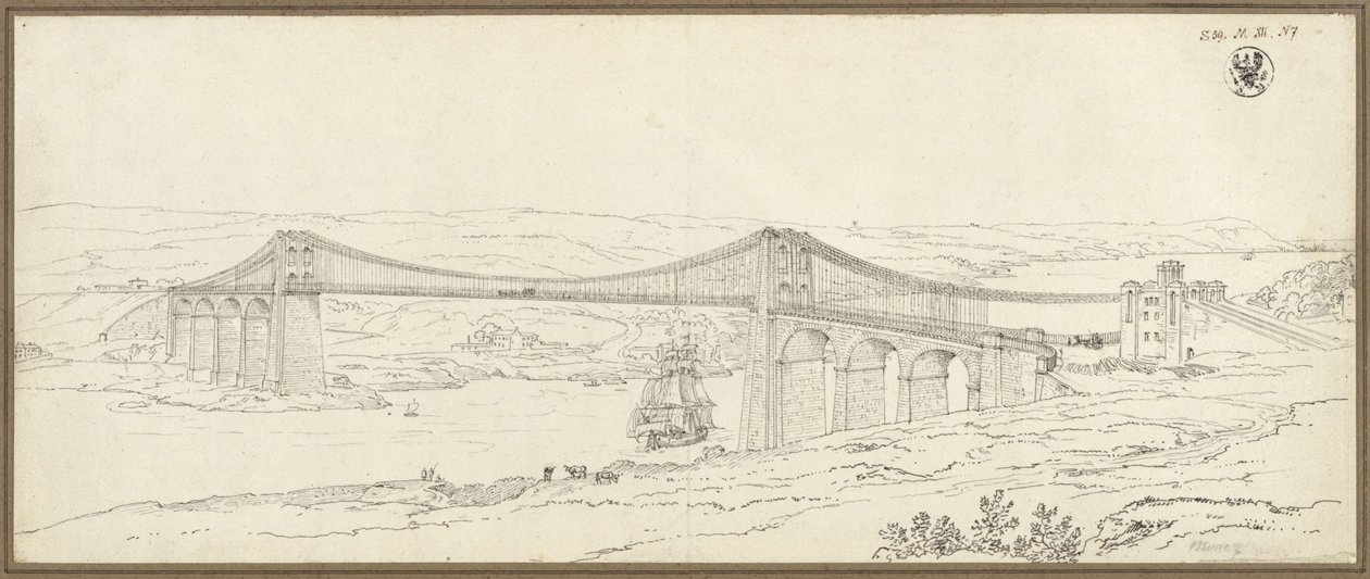 Vue du pont suspendu sur le détroit de Menai près de Bangor, au pays de Galles - Karl Friedrich Schinkel