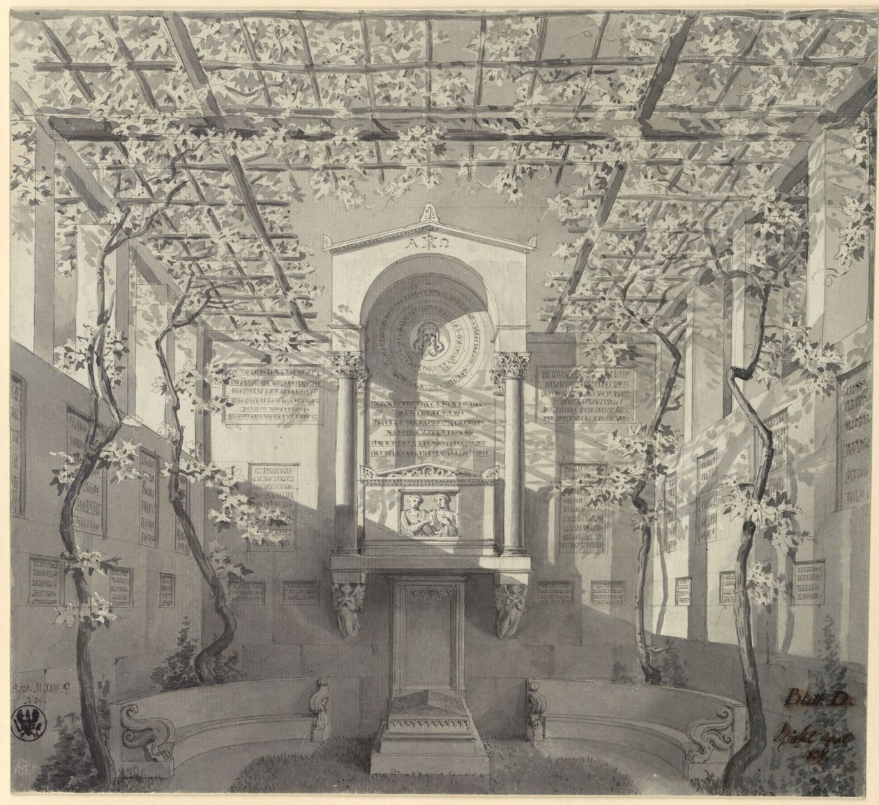 Bonn. Projet de monument funéraire pour Barthold Georg Niebuhr, avec une pergola - Karl Friedrich Schinkel