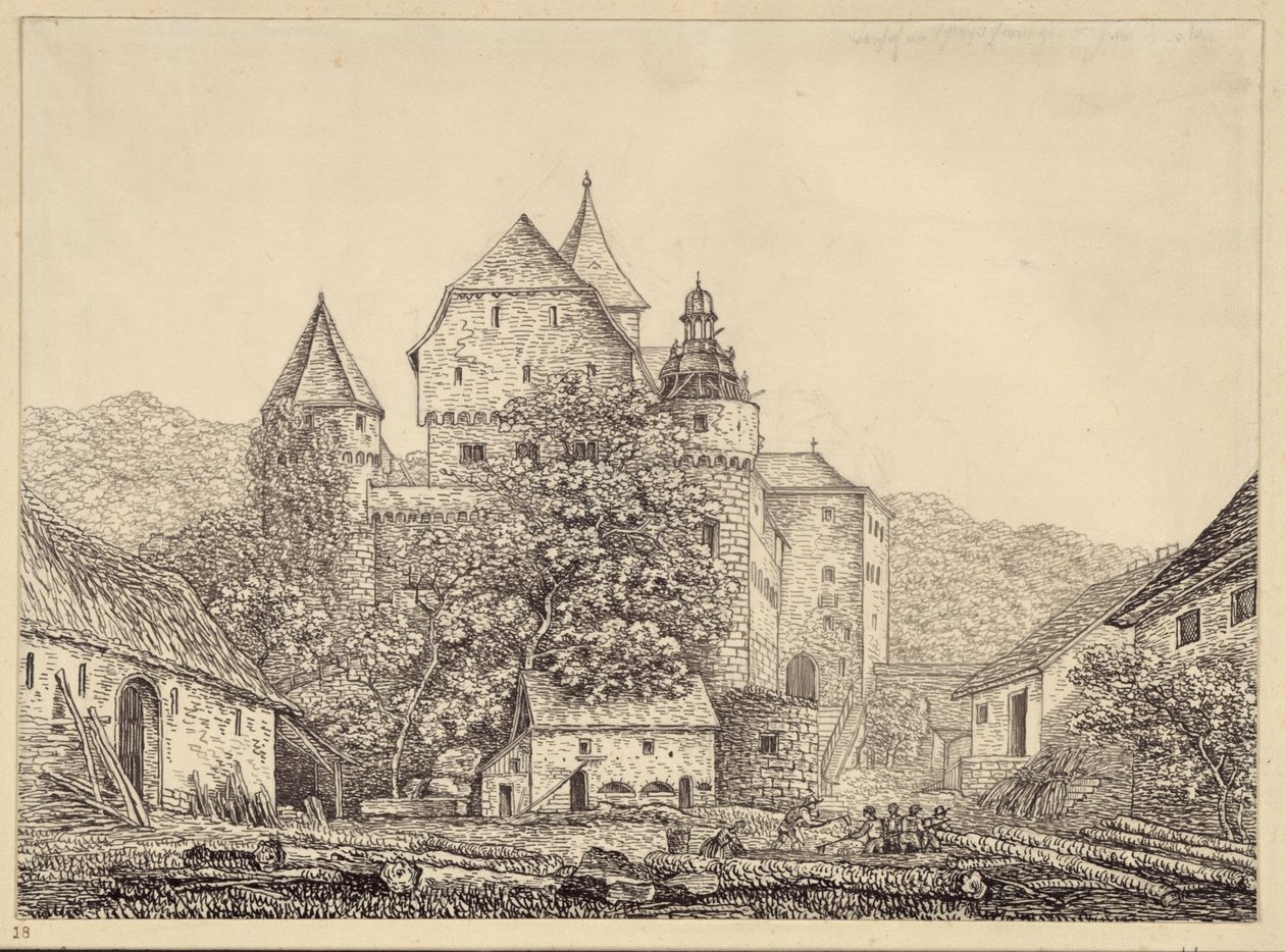 Groupe de bâtiments semblables à un château dans un paysage montagneux - Karl Friedrich Schinkel