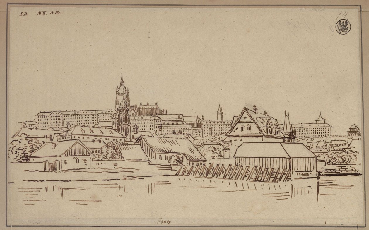 Le Hradčany à Prague, avec des bâtiments de Malá Strana au premier plan - Karl Friedrich Schinkel